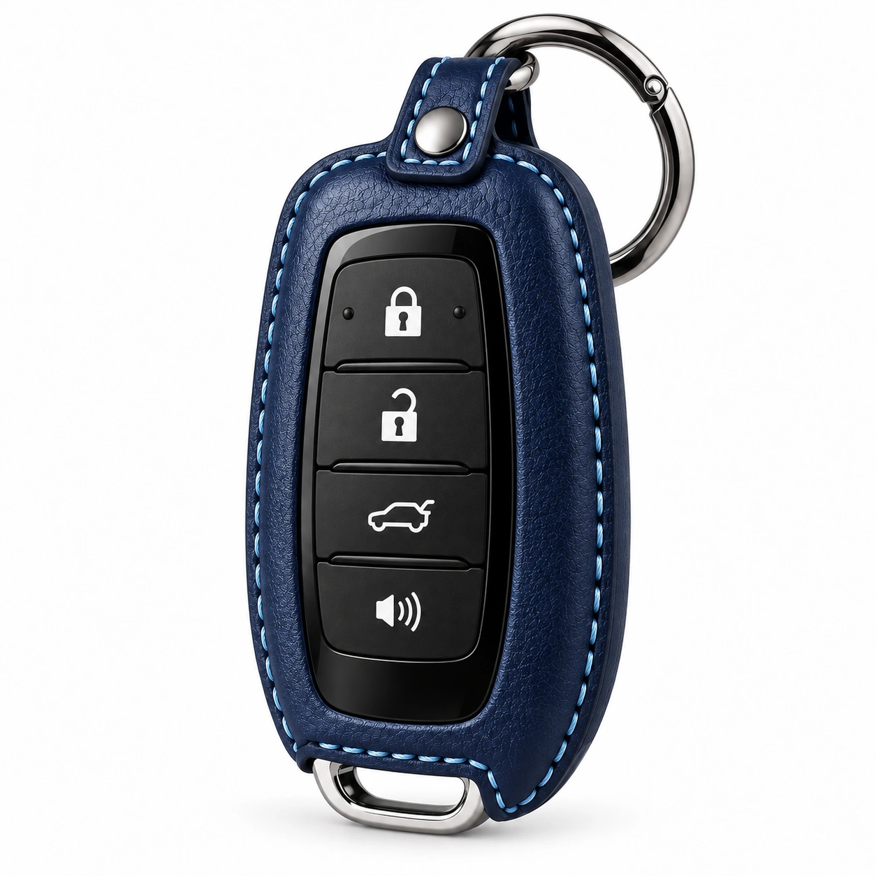 Premium navy leather four-button key cover
